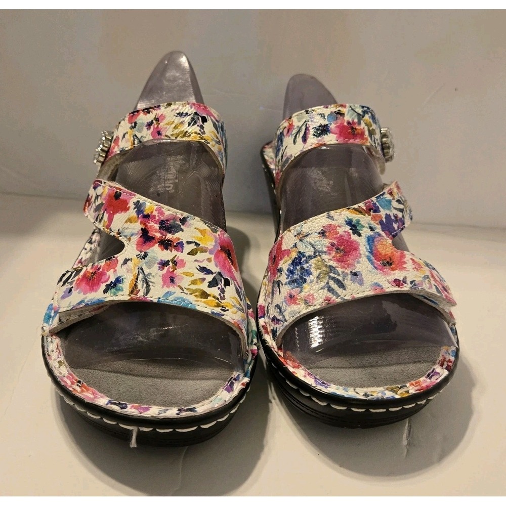 Alegria Floral 2.5" Loti Bloom Wedge Heel Sandal Cross Over Vamp Size 7 US